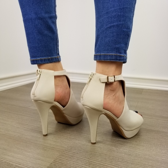 Beige Nubuck platform & heel ankle booties-hh - Picture 4 of 8